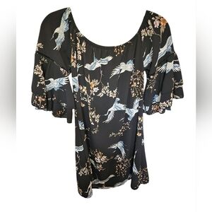 Wishful sz M medium botanical crane print top